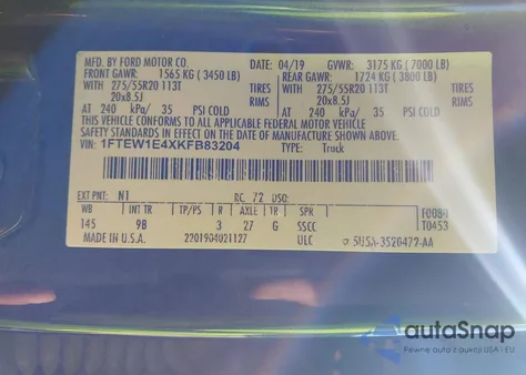 2019 Ford F-150 Platinum from USA, damaged, VIN 1FTEW1E4XKFB83204